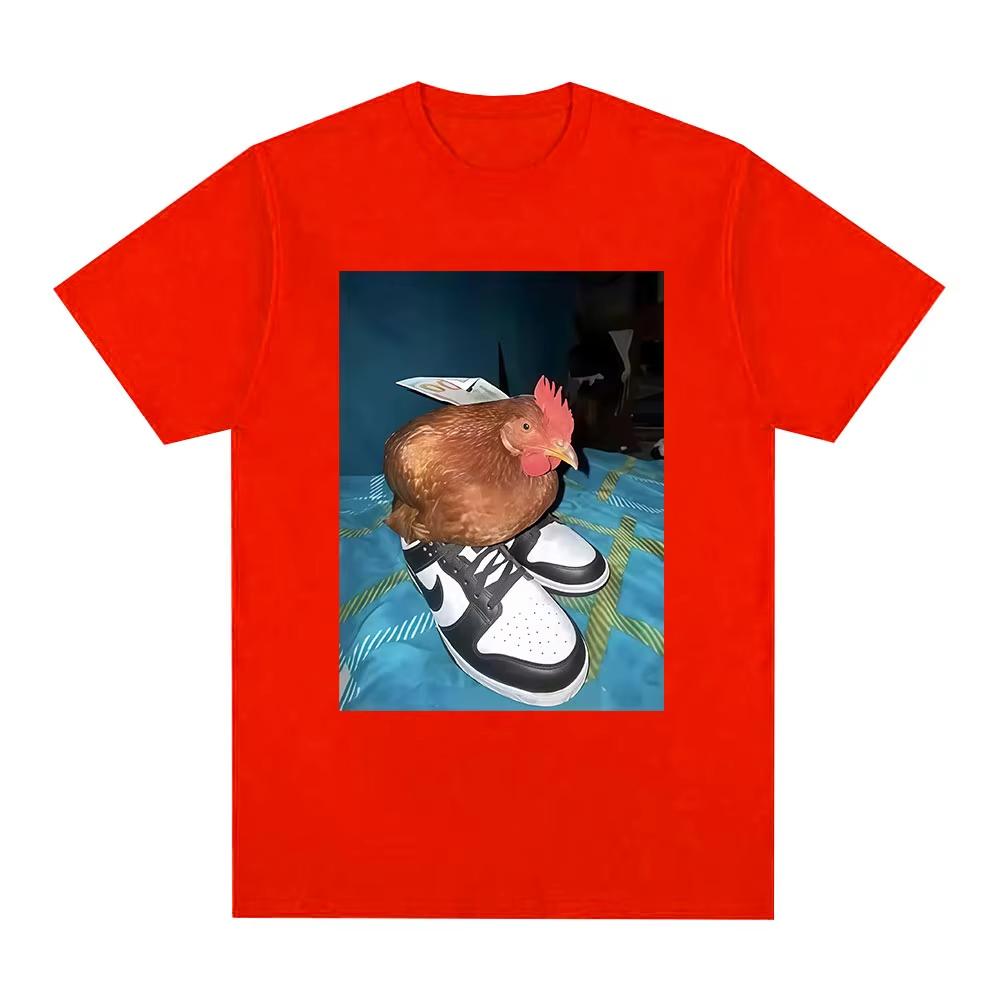 Смешная футболка с принтом курицы в крутых шмотках для мужчин и женщин, футболки с принтом курицы в обуви, мода Харадзюку, футболка с коротким рукавом, уличная одежда