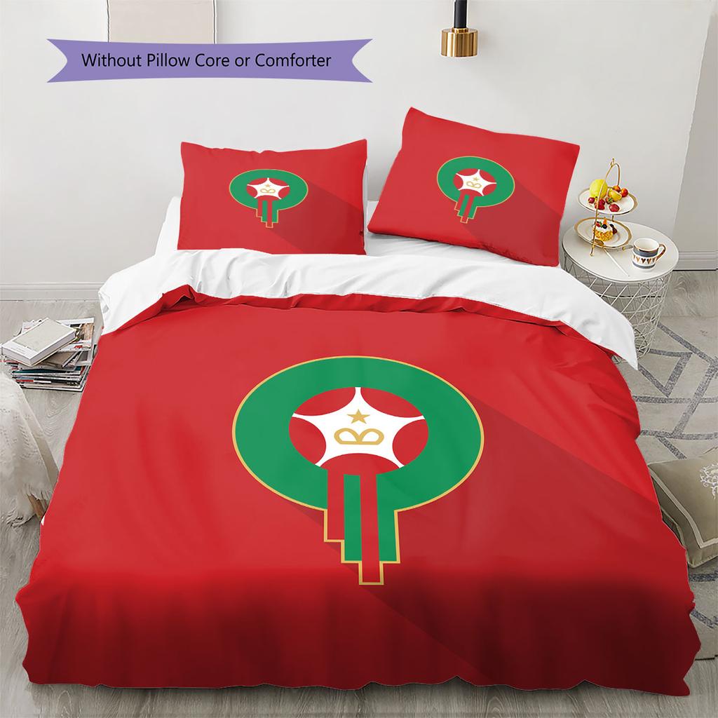 Morocco national football logo Pattern Bedding Home Decoration Birthday Gift (1 * duvet cover + 2 * pillowcase, without core),fan merchandise.
