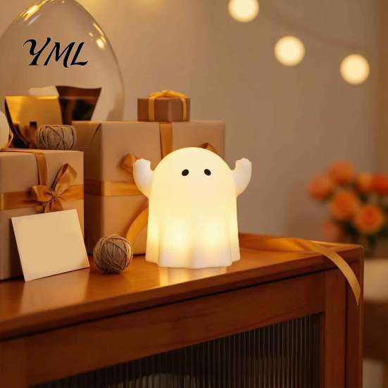 Holiday Home Decoration Gift Cute Resin Ghost Night Light for Bedroom, Decorative Warm LED Lamp Soft Diffused Lighting Halloween Party Desk