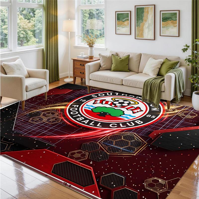 Southampton Football Design Crystal Velvet Rug Soft Decorative Mat for Bedroom Entrance