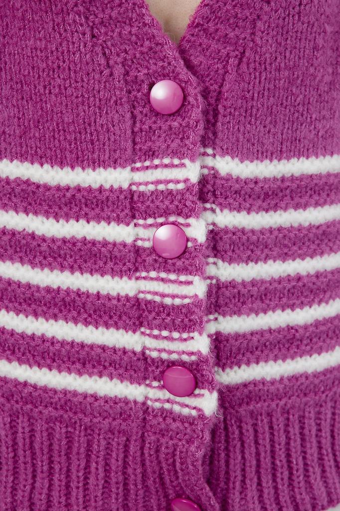 Women's Elegance Style Cardigan Black Soft Textured Striped Knitwear Cardigan