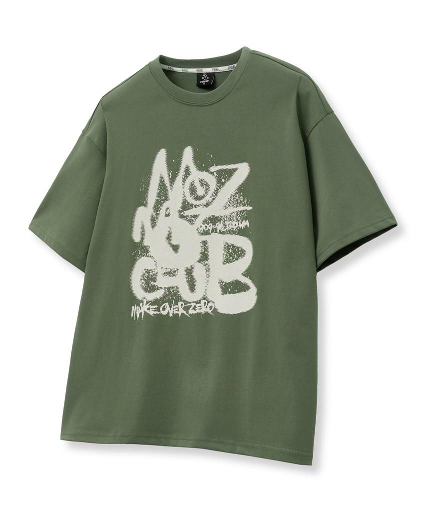 MOZMOZ Brush Logo Double Weave Short Sleeve T-Shirt Khaki