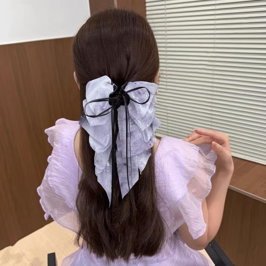 Large Summer Lace Edge Bow Claw Clip Hair Accessory for Women - Multi-Layer Feather Design