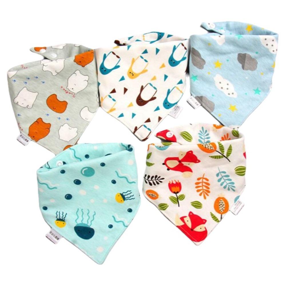 5PCS/SET Triangle Design Cotton Bibs Cartoon Print Feeding Bibs Cute Saliva Towel  Toddler Use