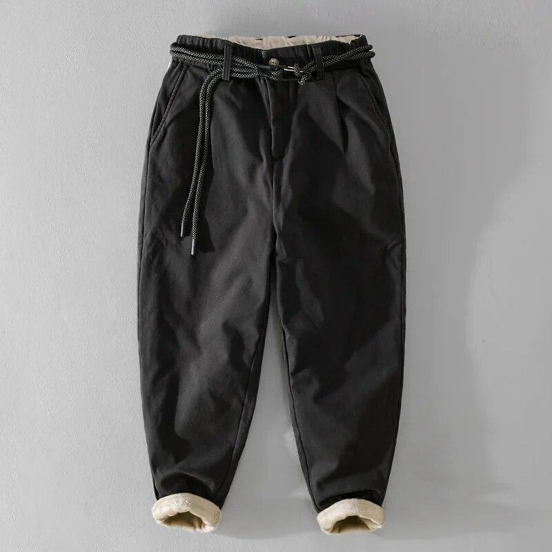 Осенне-зимние модные мужские брюки, повседневные брюки-карго, флисовые толстые теплые брюки с эластичной резинкой на талии и молодежным поясом