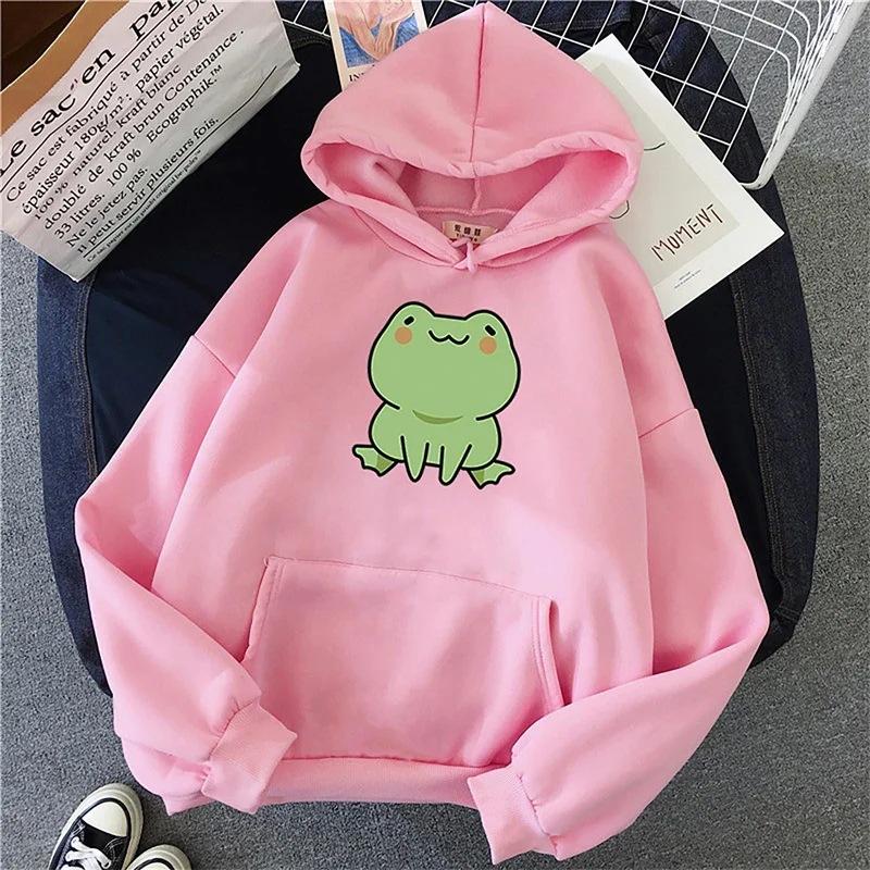 Cute Frog Black Hoodie Fashion Design Autumn Winter Men's Women's Sweatshirt Fleece Oversized Couples Casual Streetwear Hoodies