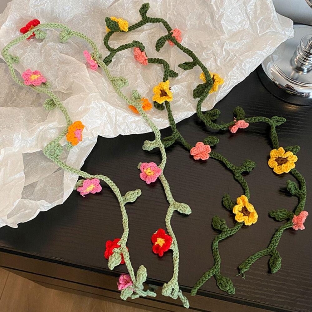 Тонкая вязаная повязка на голову ручной работы, вязаная крючком шаль с розой, повседневный вязаный шарф, женская