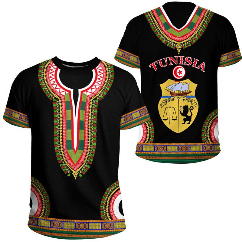 Fashion 3D Printed Tunisia T Shirt For Men Coat Of Arms Pattern T-shirt Streetwear Short Sleeves Oversized Tee Shirts Tops