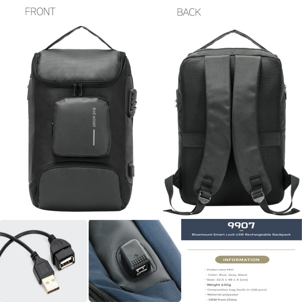 Умный замок Blue Mount 9907 с USB-подзарядкой, водонепроницаемый рюкзак