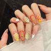 Press On Nails Almond Fake Nails 3D Flower Design Glue On False Nails Press Ons Reusable Acrylic Nails Glossy Full Cover Stick On Nails for Women