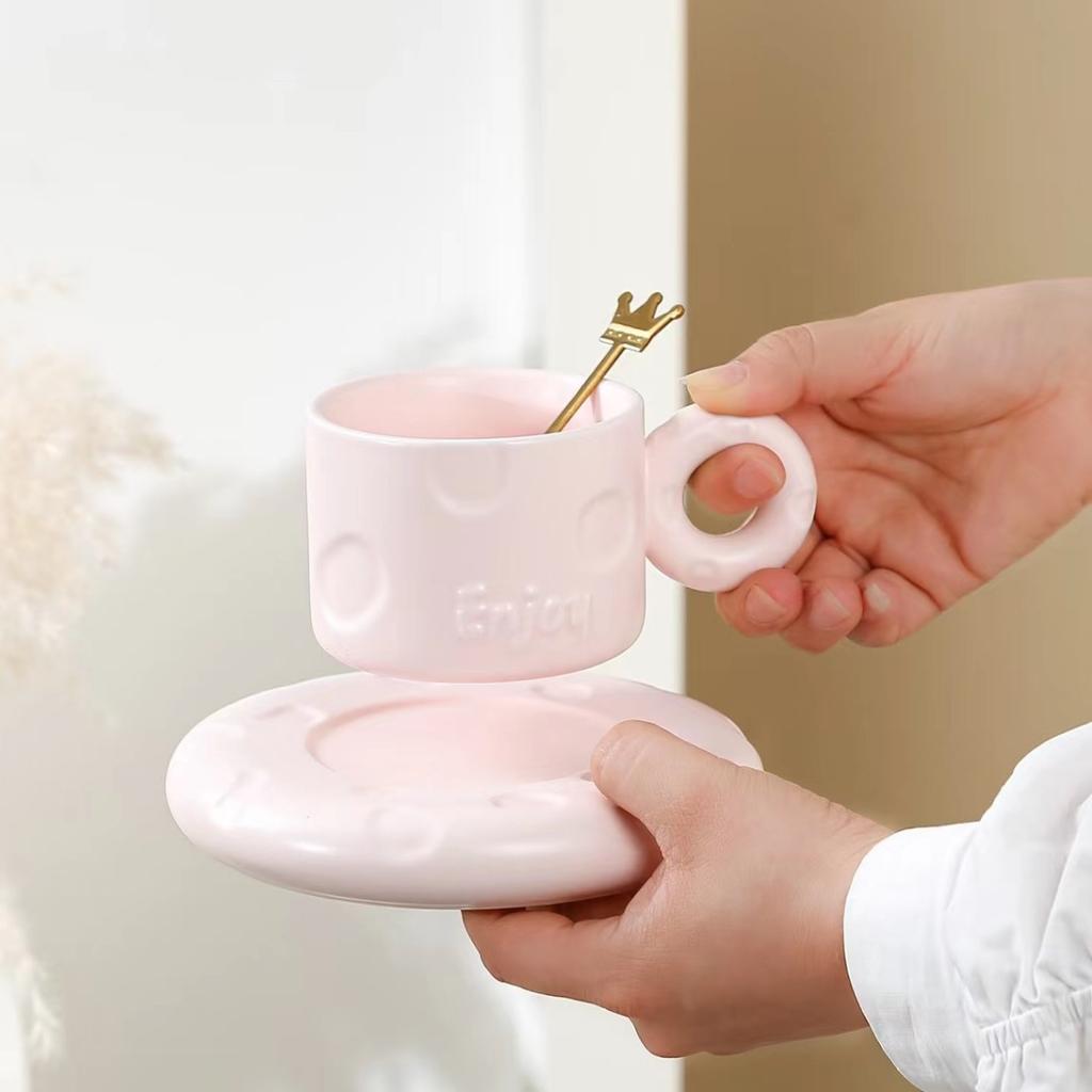 Милый пончик конфетного цвета кофейная чашка блюдце набор офисная кружка простая креативная керамическая чашка девушка сердце
