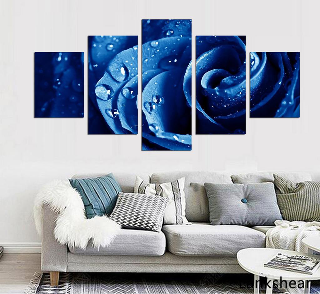 Большая голубая роза с цветочным принтом на холсте, настенные художественные постеры и принты, большие современные цветы, домашний декор, принт, мульти-арт для спальни