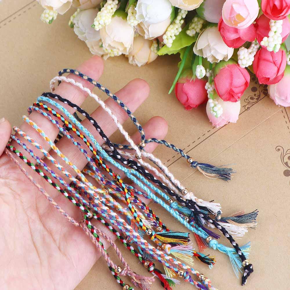 Copper Bead Girls Colorful Polyester Thread Fashion Accessories Braid Hand Rope Woven Bracelet