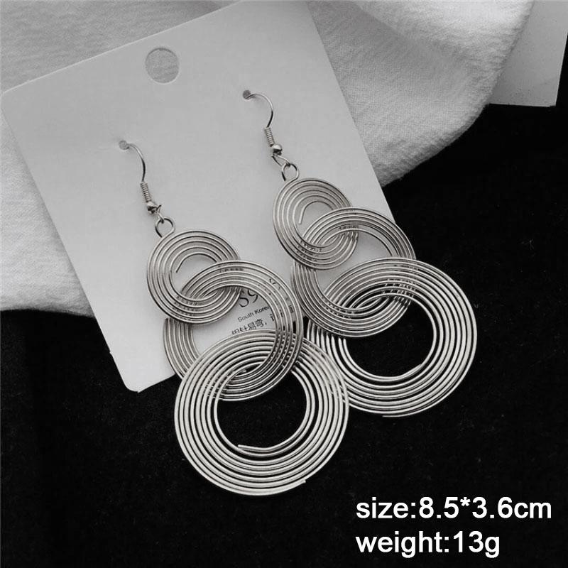 Punk Gold Colour Big Geometric 3 Circle Metal Long Dangle Earrings For Women Bohemian Party Exaggerated Fashion Jewelry
