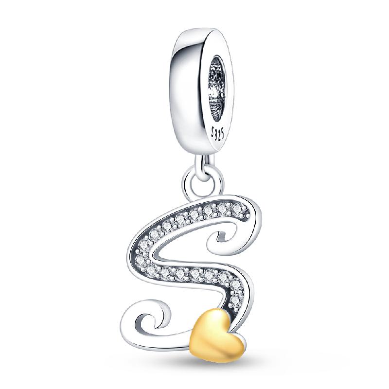 Новинка из стерлингового серебра S925, 26 букв, розовое золото, подвеска в виде сердца любви для браслета, ювелирные изделия своими руками для женщин, горячая распродажа