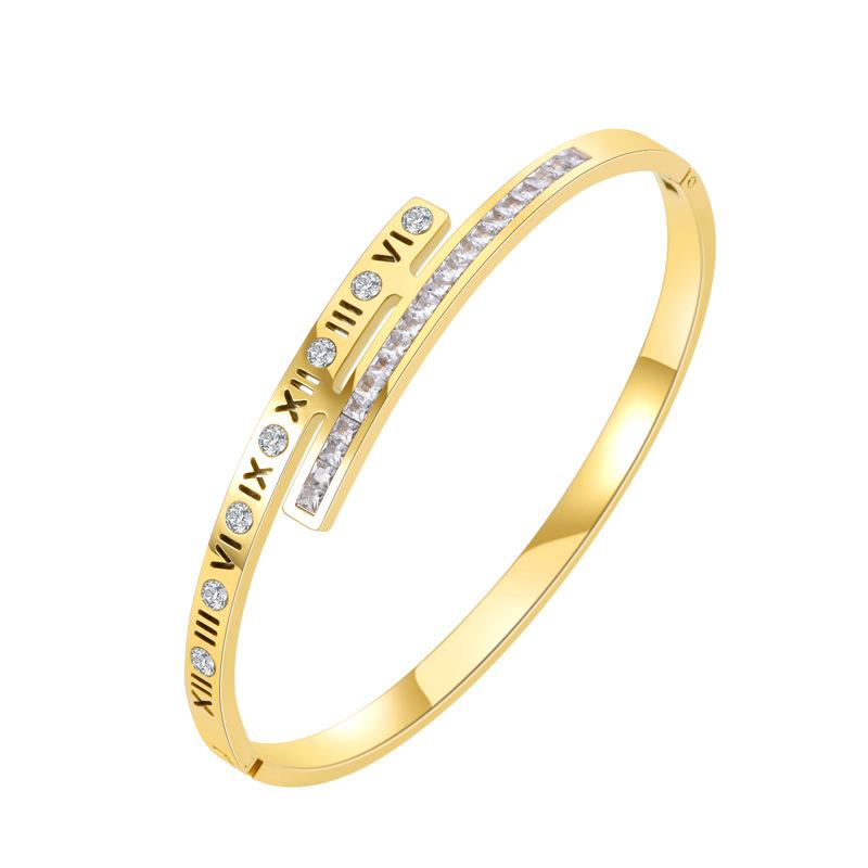 2026 Fashion Bracelet Gold-plated Roman Character Bracelet Women's Zircon Misplaced Buckle Does Not Fade Jewelry