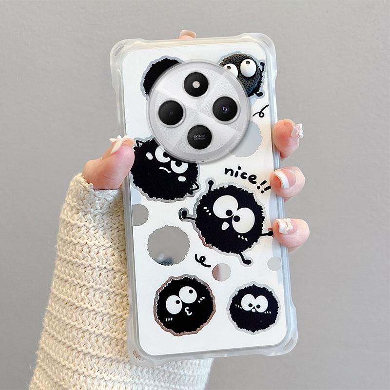 KEYSION Crossbody Strap Phone Case for Redmi 14C Cute Cartoon Long Lanyard Mirror Shockproof Cover for Xiaomi POCO C75