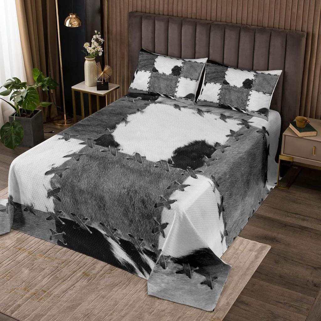 Комплект покрывала из коровьей шкуры Ферма Животное Мех Покрывало Квин/Двуспальный для Спальни Мальчика Девочки 2/3 шт. Западный Рустикальный Ковбой Фермерский Дом Комплект Лоскутного Одеяла