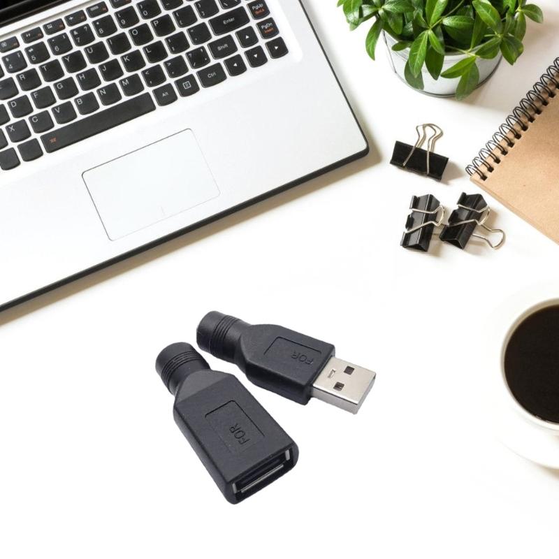 Портативный USB Папа/Мама к DC5.5x2.1мм Адаптер-конвертер Головка для преобразования питания Черный для различных марок ноутбуков