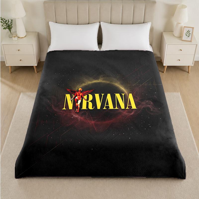 Фланелевое одеяло с принтом Nirvana, уютное, легкое, плюшевое покрывало для кровати, дивана, домашнего использования