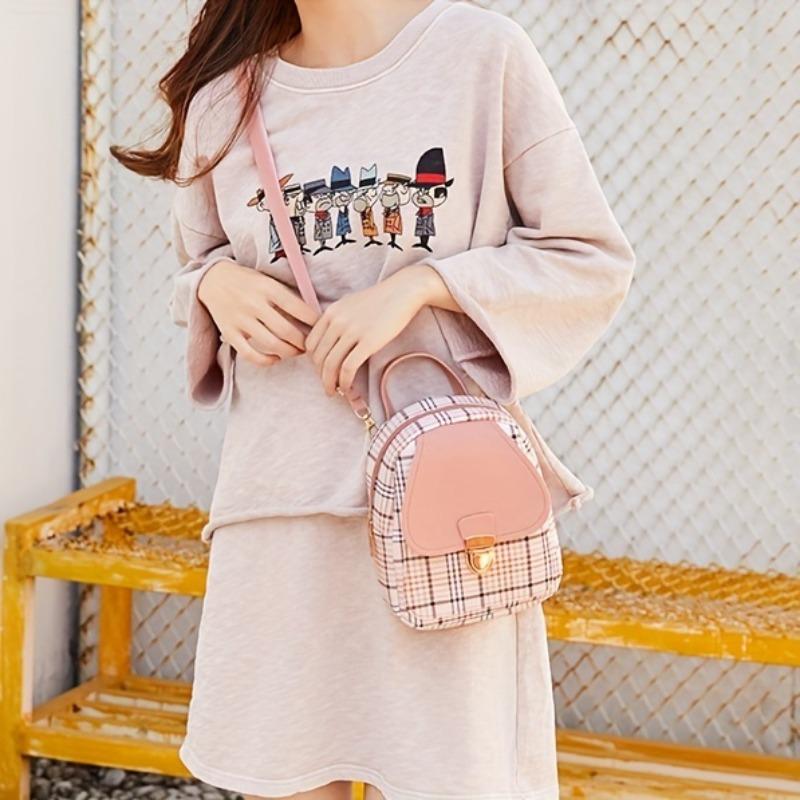 Рюкзак в клетку с регулируемым плечевым ремнем, симпатичный маленький рюкзак, сумка на молнии для отдыха на плече, сумка для мобильного телефона, сумка для помады, сумка для ключей