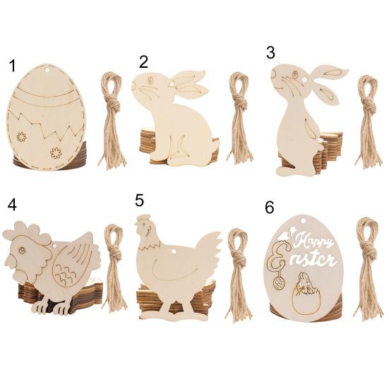 10Pcs Easter Pendant with Lanyard Rabbit Egg Hen Rooster Shape Easter-themed Wooden Charms Easter Decoration