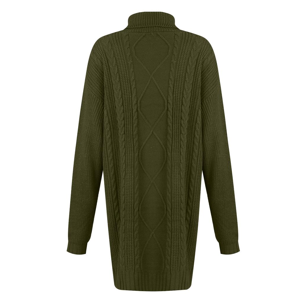 Solid Colour Long High Neck Sweater Dress Slim Versatile Knitted Dress Women's Models
