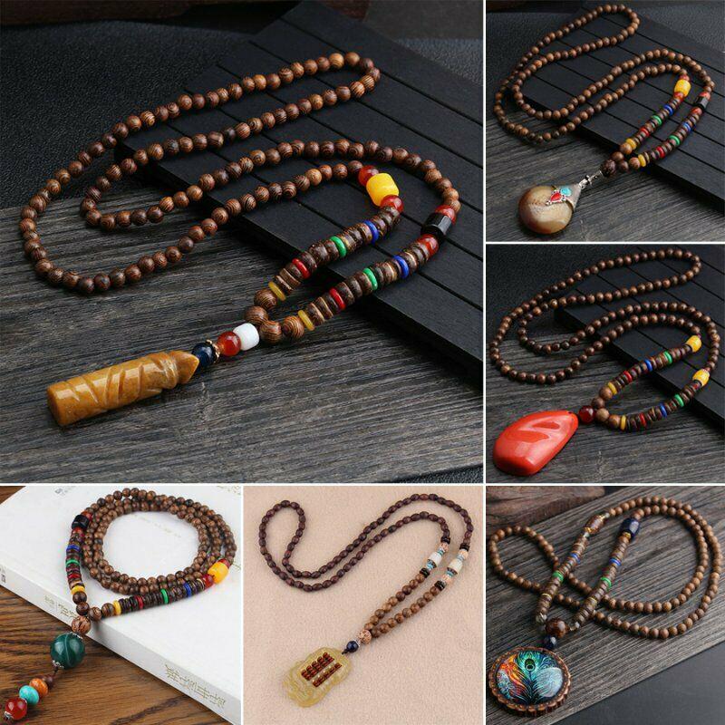 Boho Wooden Bead Ethnic Style Pendant Necklace Women Long Sweater Chain Jewelry Accessories