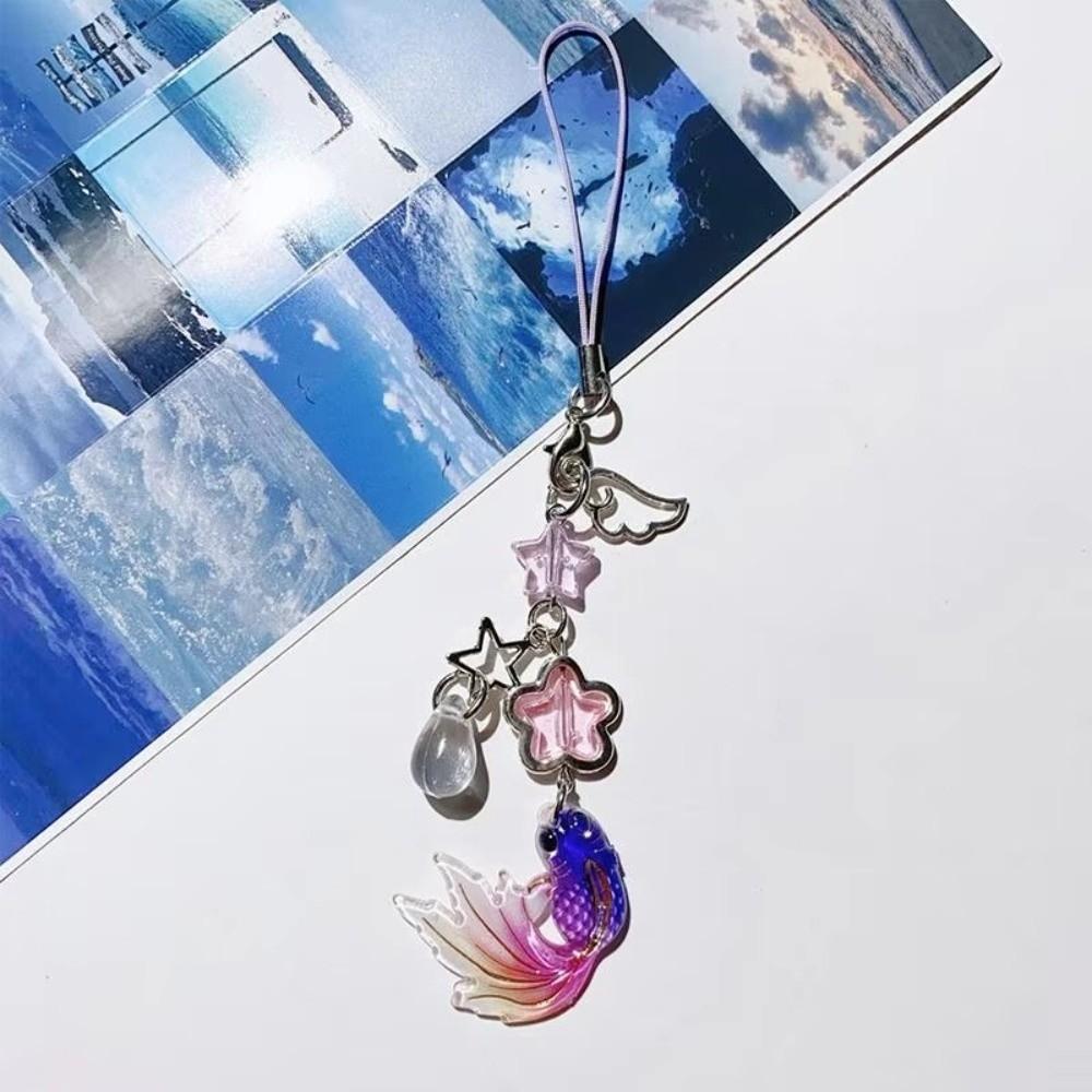 Simulation Fish Mobile Phone Chain Crystal Beads Beaded Keyring Keychain Charms Festival
