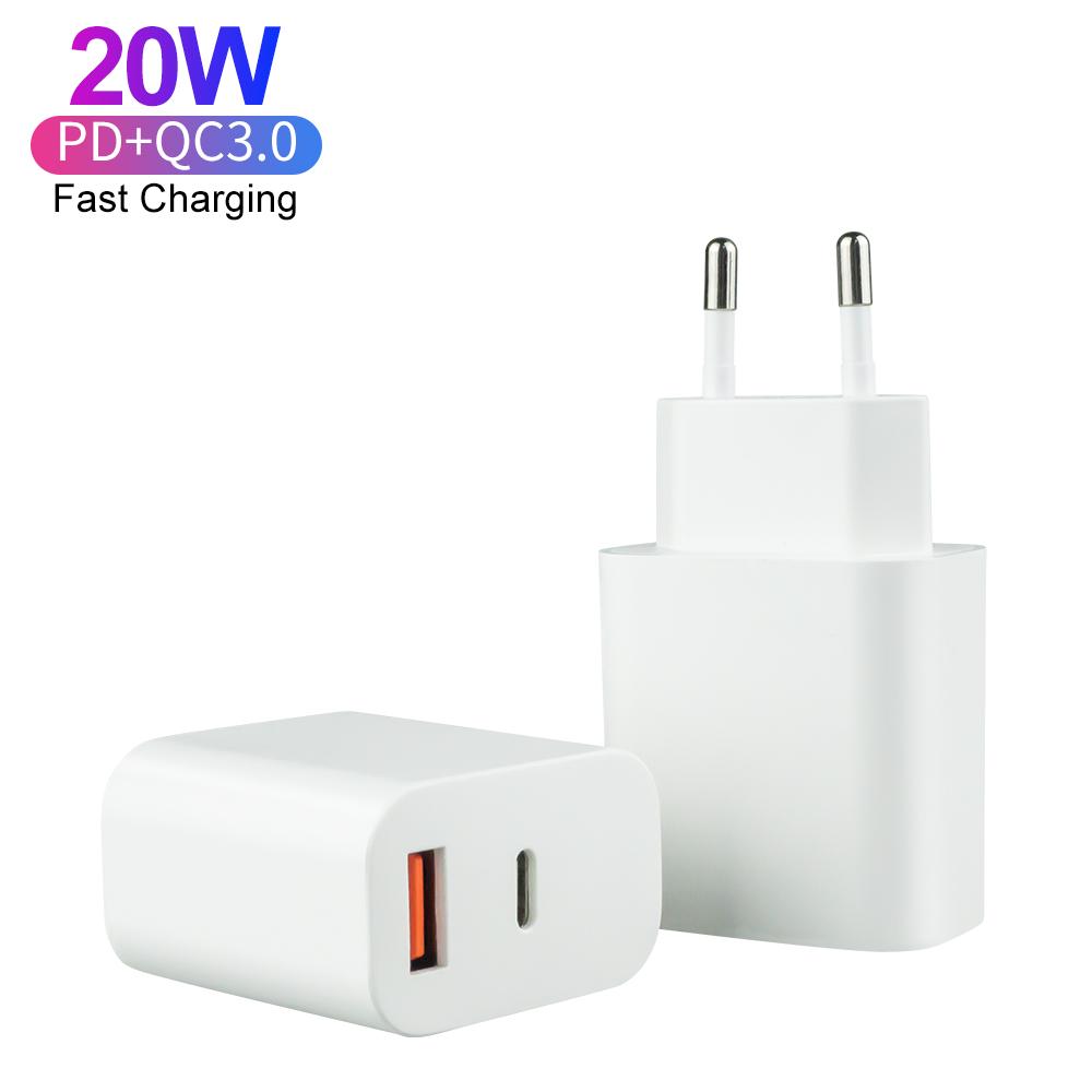Сертифицированное Быстрое Зарядное Устройство PD 20W QC3.0 Адаптер Питания USB-C для Путешествий Двухпортовое Зарядное Устройство для IPhone Android
