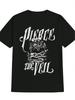 Черная графическая футболка - Дизайн группы "Pierce the Veil" с черепом и розами