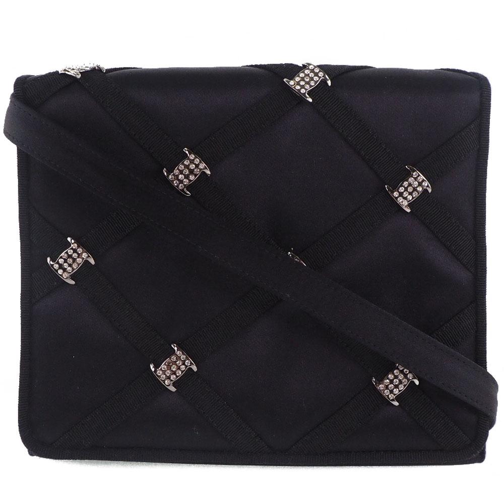 Salvatore Ferragamo 2WAYShoulder Clutch bag black/Silver Satin/Rhinestone Women Used