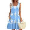 Women's Summer Casual U-shaped Tie Pocket Popular Floral Print Dress