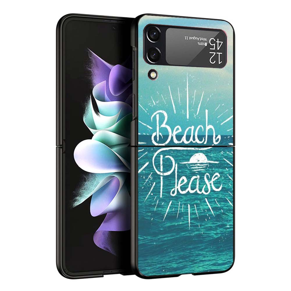 Surfboard Surfing Art Surf Girl Summer Hard Black Cover for Samsung Galaxy Z Flip 7 6 5 4 3 5G Phone Case Flip7 Flip6 Flip5 Flip