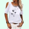 Women Fashion Short Sleeved Tee Shirt Ladies Off Shoulder Print Top Summer Casual T-shirt