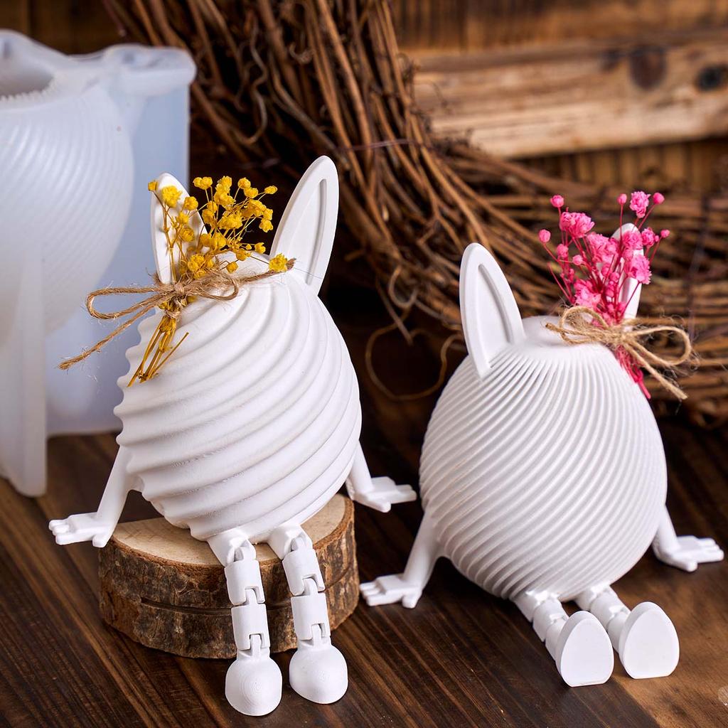 3D Милый Полосатый Кролик Силиконовая Форма для Свечей DIY Пасхальные Поделки Кролик Изготовление Гипсовая Смола Сборка Формы для Литья Домашний Праздничный Декор