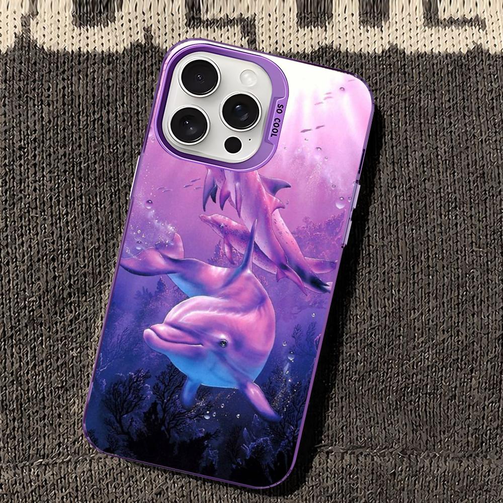 Милый чехол для телефона с дельфином и морскими животными для iPhone 16 15 14 13 12 11 Pro Max X XR XSMAX 8 7 Plus Матовый противоударный задний чехол
