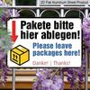 2D Flat, Single Vintage Package Drop Off Sign - Sturdy Aluminum Metal Leave Packages Here - Featuring German-Inspired Text - Suitable for Home