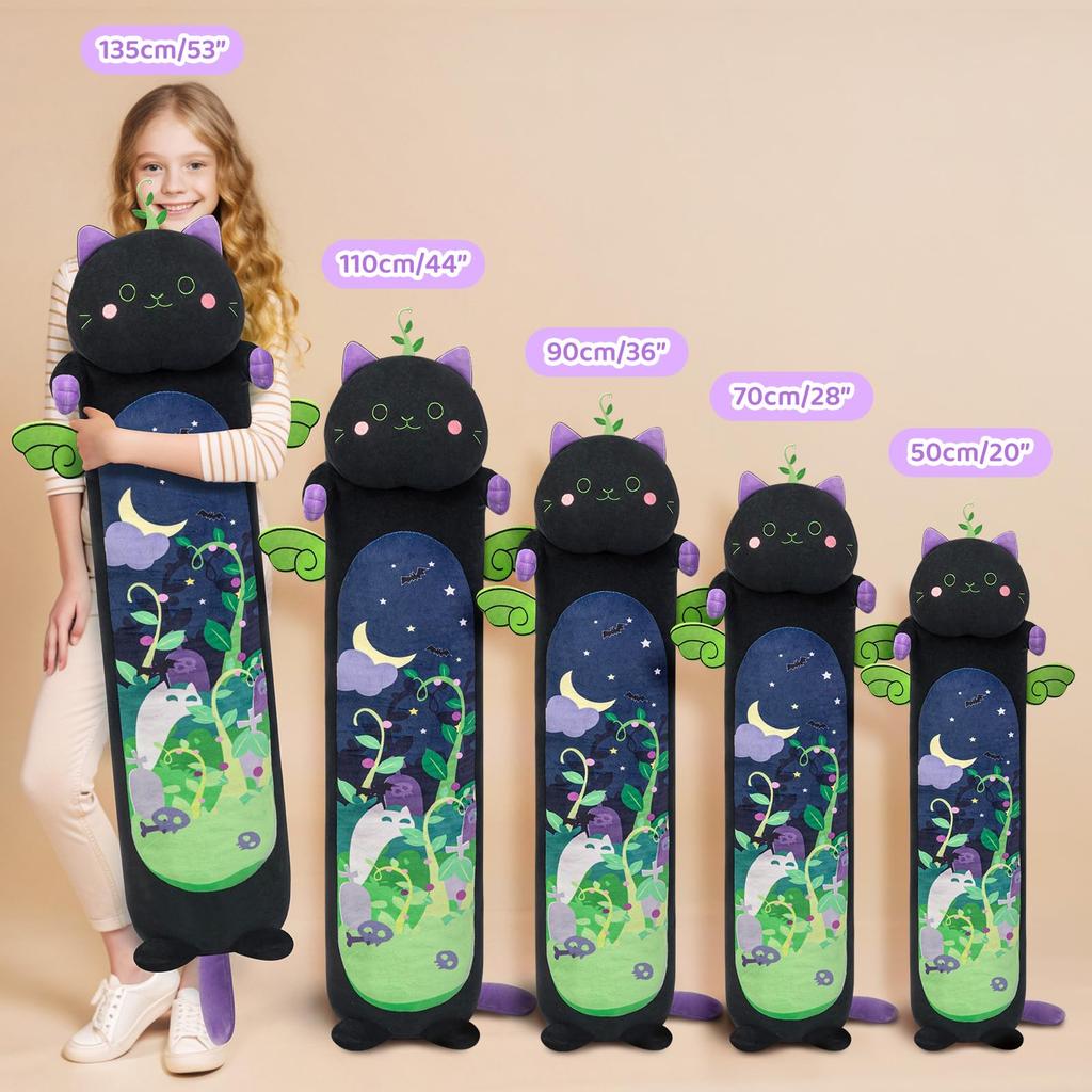 Плюшевый Длинный Кот 5 Размеров, 120% Сверхнаполнитель Гигантская Плюшевость Детская Подушка для Тела, Каваи Милый Черный Кот Мягкие Игрушки Плюшевые, Подарок для Девочек 20”/50см