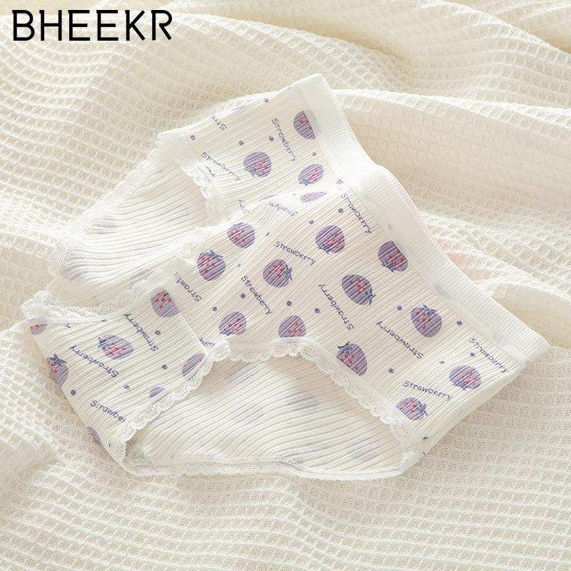 5pcs/set Cute Purple Girl Cartoon Rabbit Thread Cotton Strawberry Girl Student Mid-waist Panties Female