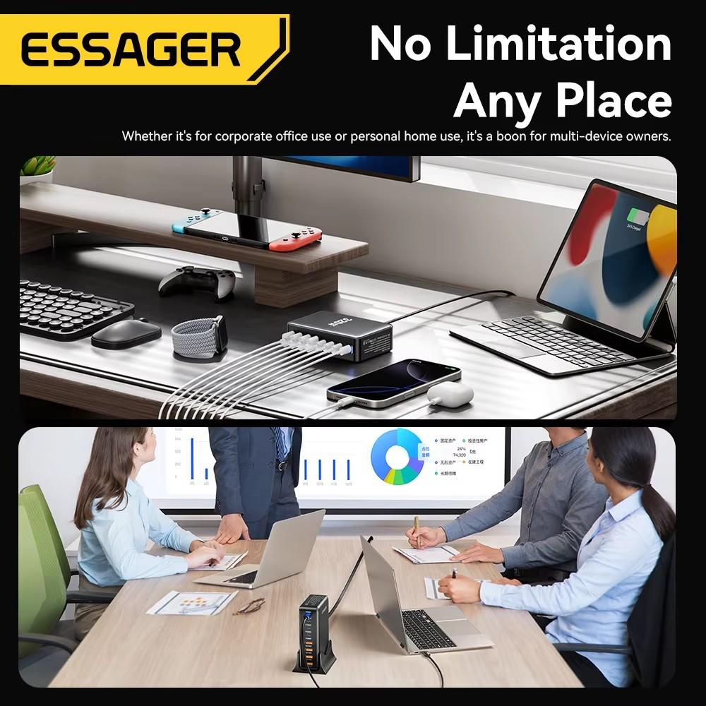 Essager 320 Вт GaN Fast Desktop 8-портовое USB Type C PD зарядное устройство Быстрая зарядка для iPhone 16 15 14 13 Huawei Samsung Xiaomi Laptop iPad