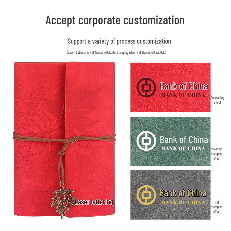 Ретро блокнот на кольцах «Кленовый лист» с настраиваемым логотипом и обложкой с эффектом «кожи»