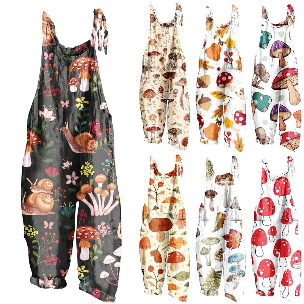 Женский модный милый маленький свежий винтажный повседневный комбинезон на бретельках с принтом