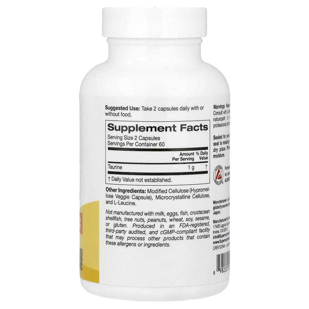 Taurine, Veggie Capsules 120 (500Mg per capsule)