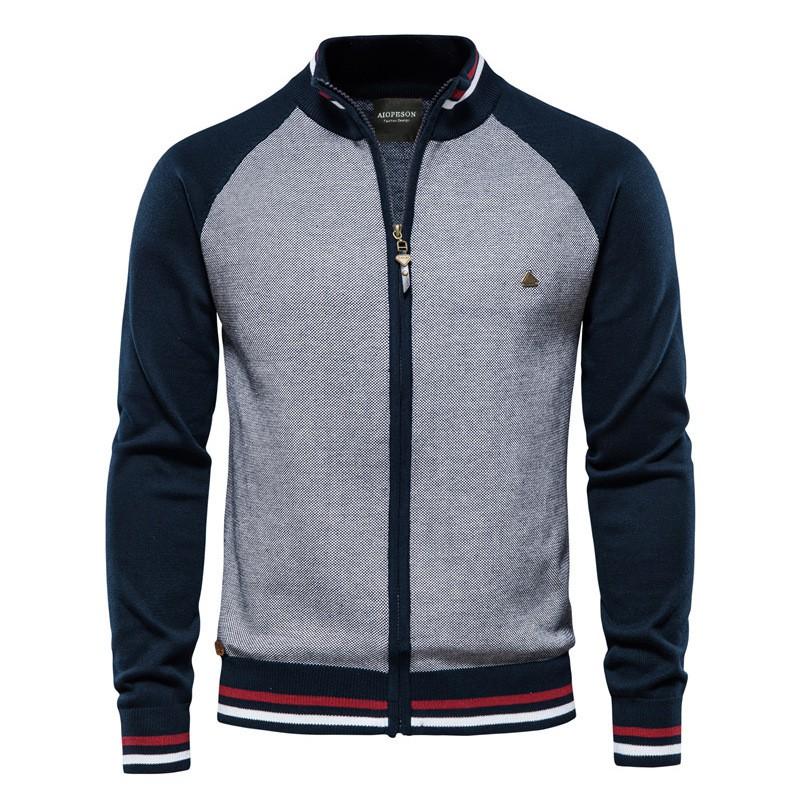 Mens Slim Fit Color-Block Knit Cardigan Sweater Winter Casual Long Sleeve Cotton Blend