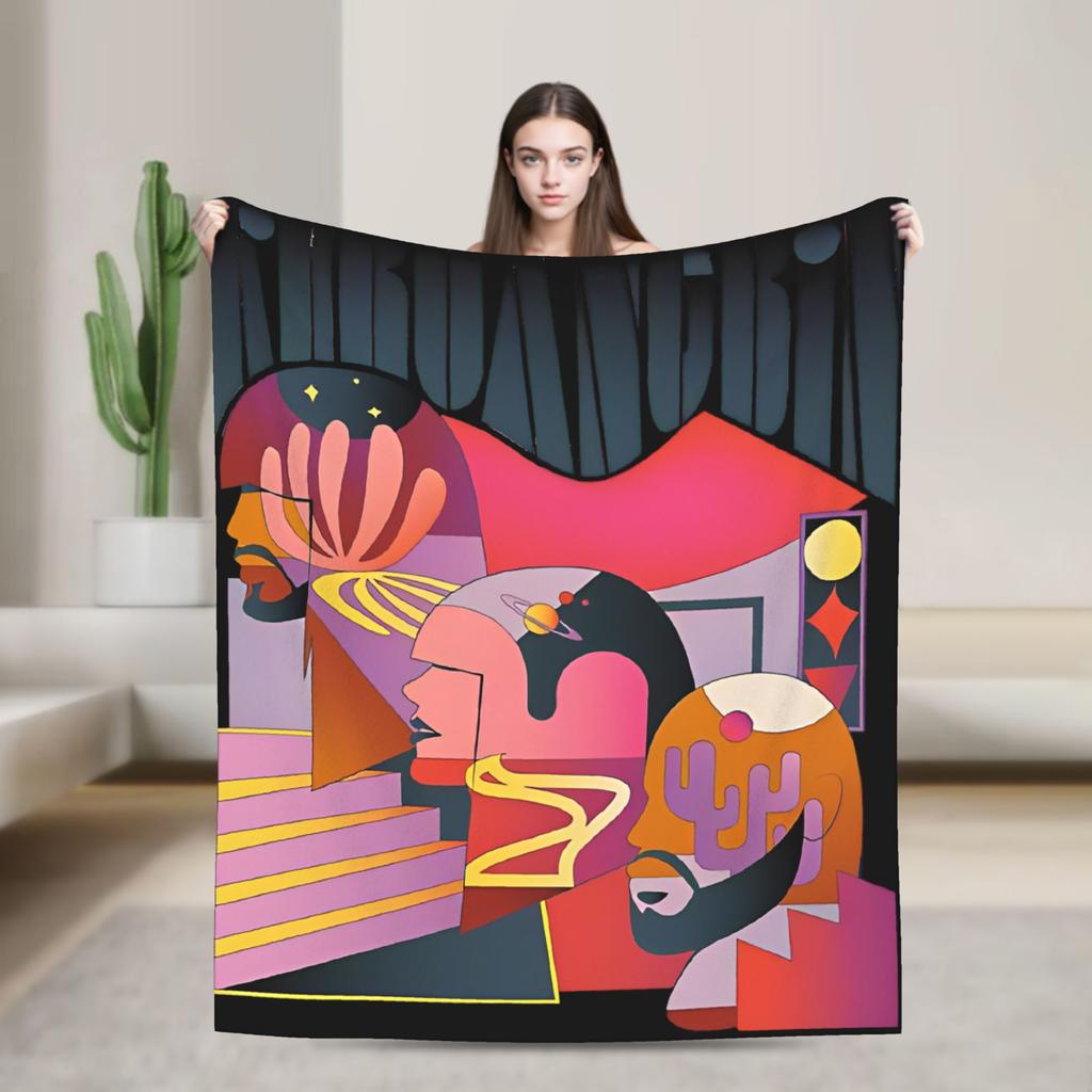 Khruangbin Abstract Mode Flannel Fashion Blanket Rock Band Funny Throw Fashion Blanket for Bedspreads 125*100cm Super Soft