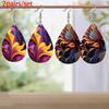 Fashion Color PU Faux Leather Earrings for Women Double-sided Print Abstract Flower Leather Pattern Tears Earrings Elegant Trendy Earrings Jewelry