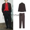 Lapel Long Sleeves Waistband Suit Outwear 5063759 High Waist Hem Button Pleated Pants 1255546