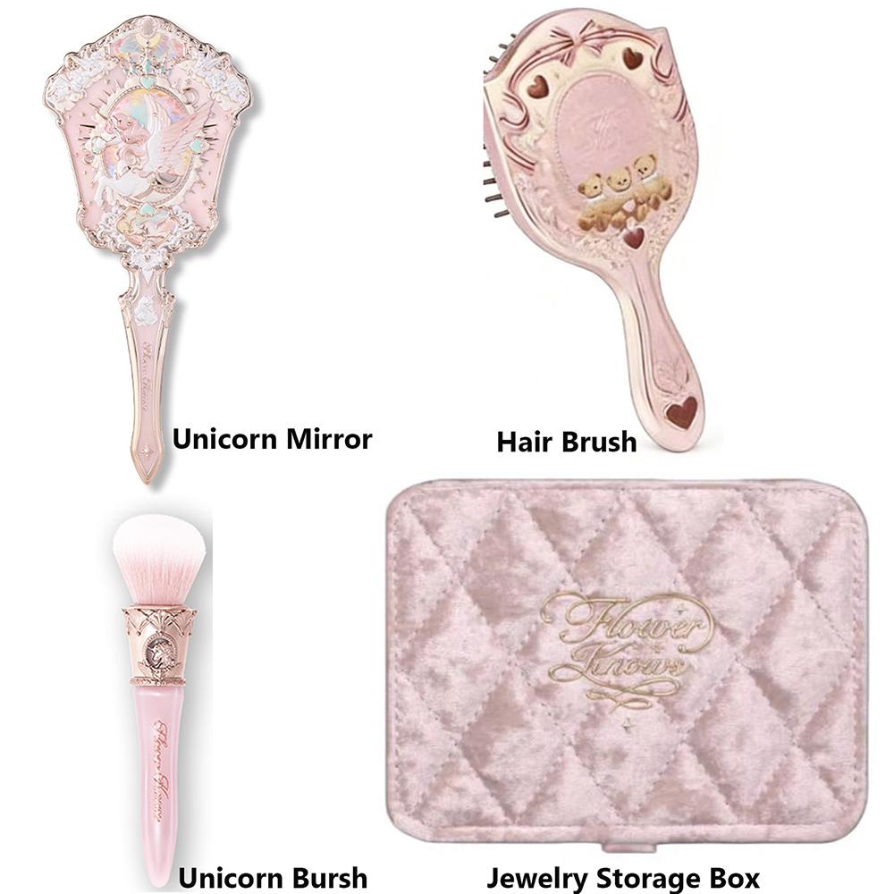 Flower Knows 9. Jubiläum 4-teiliges Make-up-Set Schreibtisch-Schminkspiegel Paddelbürste Air Cushion Kamm Bürstenhalter Rougepinsel