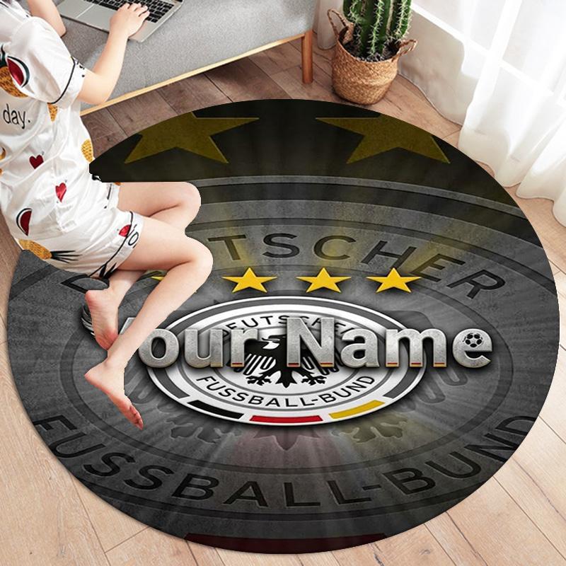 German Football Crest Custom Name Round Area Rug Carpet Rug For Living Room Bedroom Sofa Playroom Decor Nonslip Floor Mat